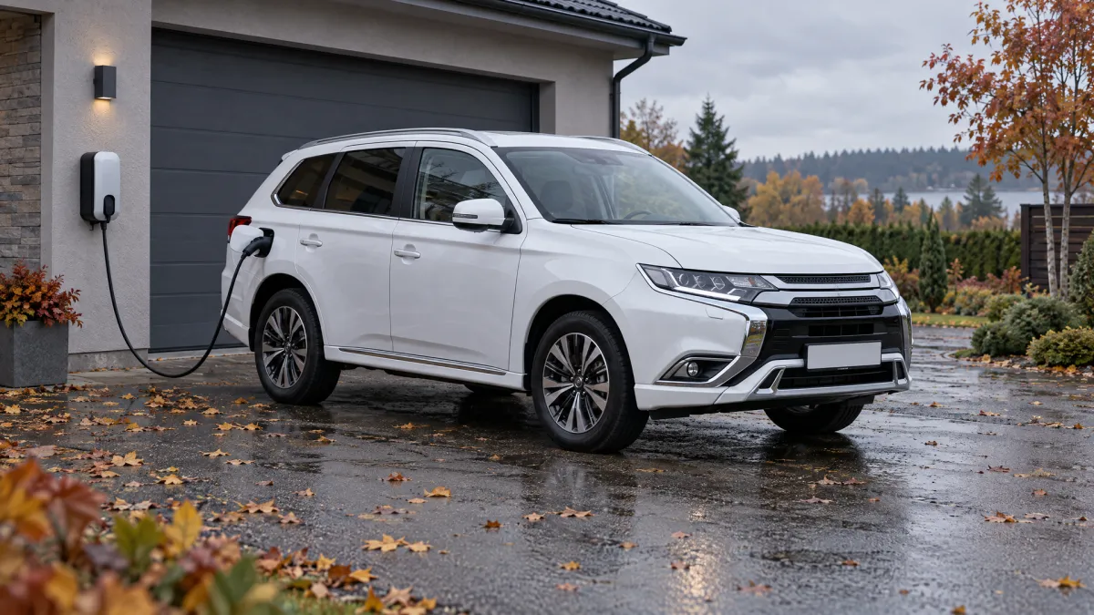Подключаемый гибрид Mitsubishi Outlander PHEV заряжается от домашней станции