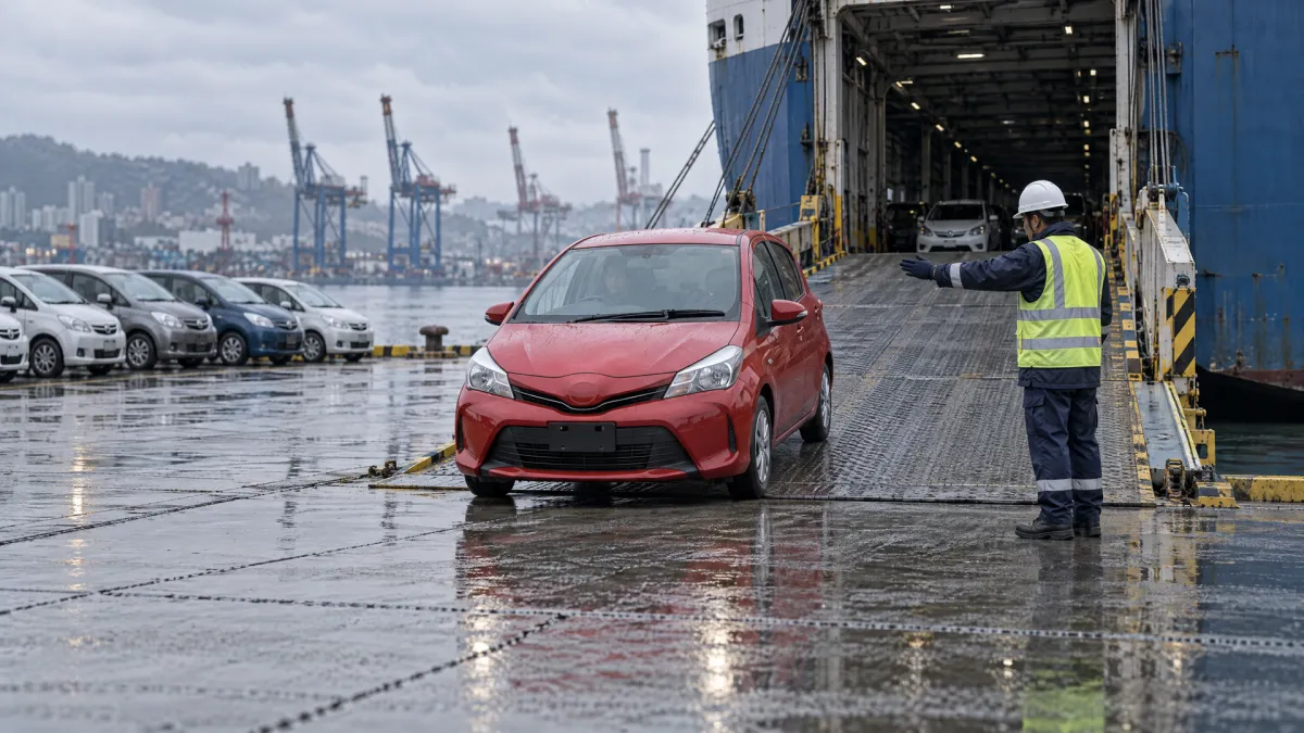 Toyota Vitz после выгрузки с судна в порту Владивостока